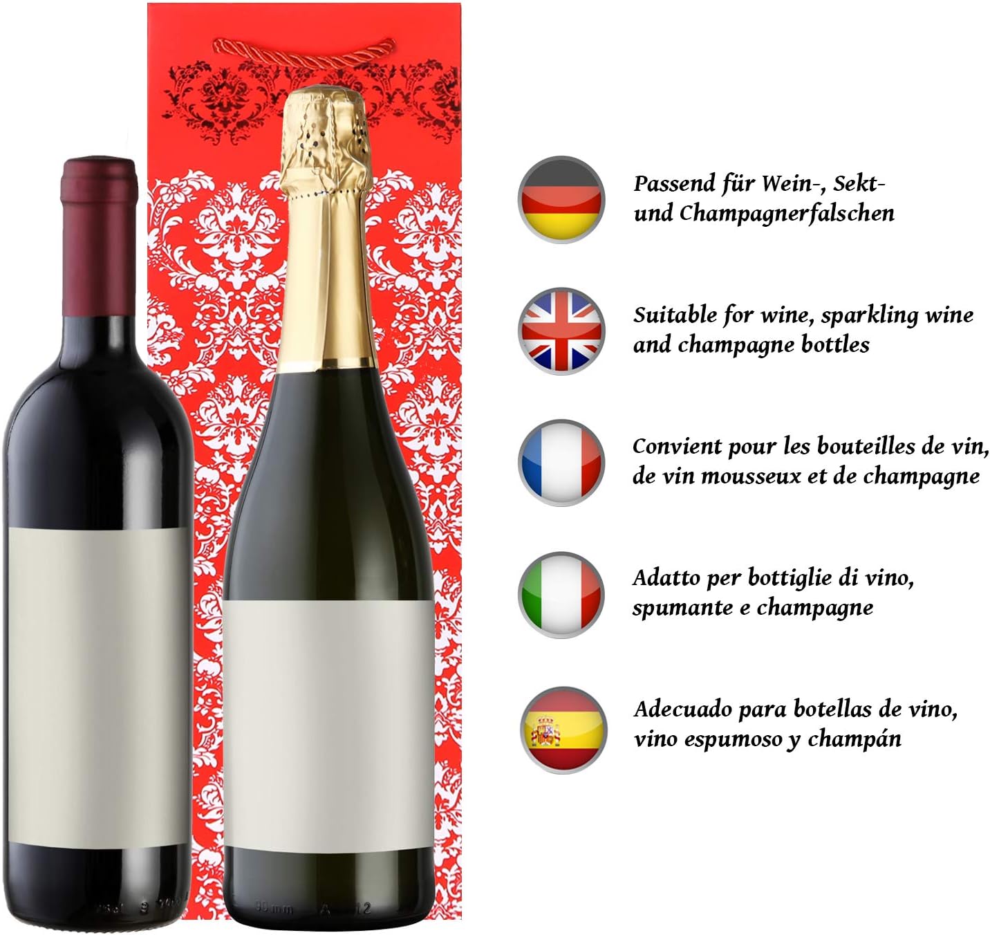 Thumbnail 3 de DonDon set da 10 sacchetti regalo per bottiglie di vino, Prosecco e Champagne