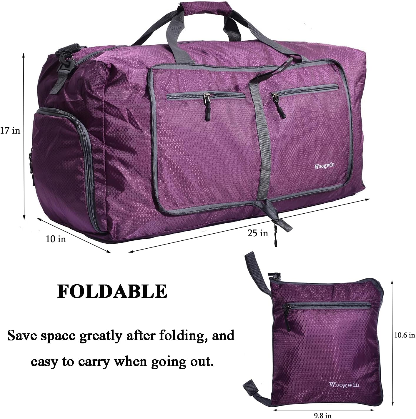 Detalle de Woogwin Travel Duffel Bag Large foldable waterproof duffel