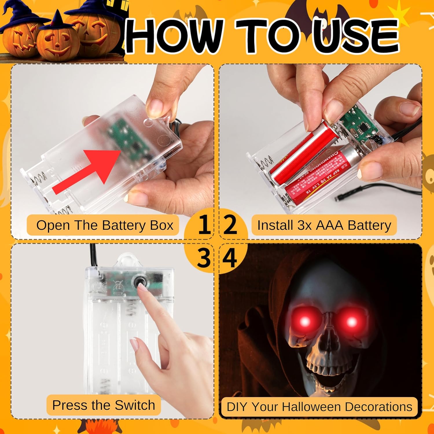 Thumbnail 3 de LCHUANG KLD-GR Red LED Halloween Glowing Eyes, 4-Pack with 8 Modes