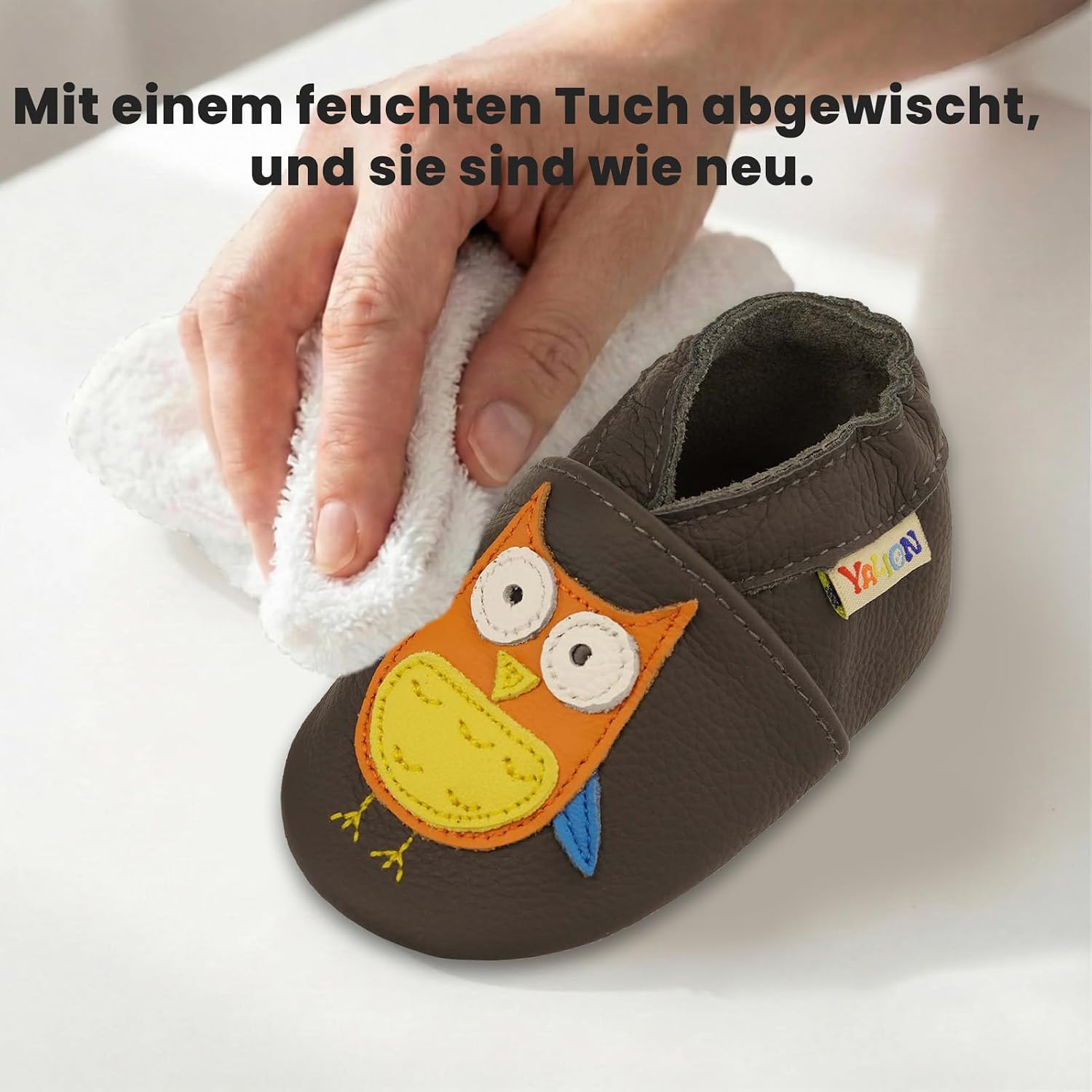 Detalle de YALION Krabbelschuh Baby Lauflernschuhe – Weiches Leder, elastischer Verschluss, ideale Begleiter fürs Krabbeln und Lernen