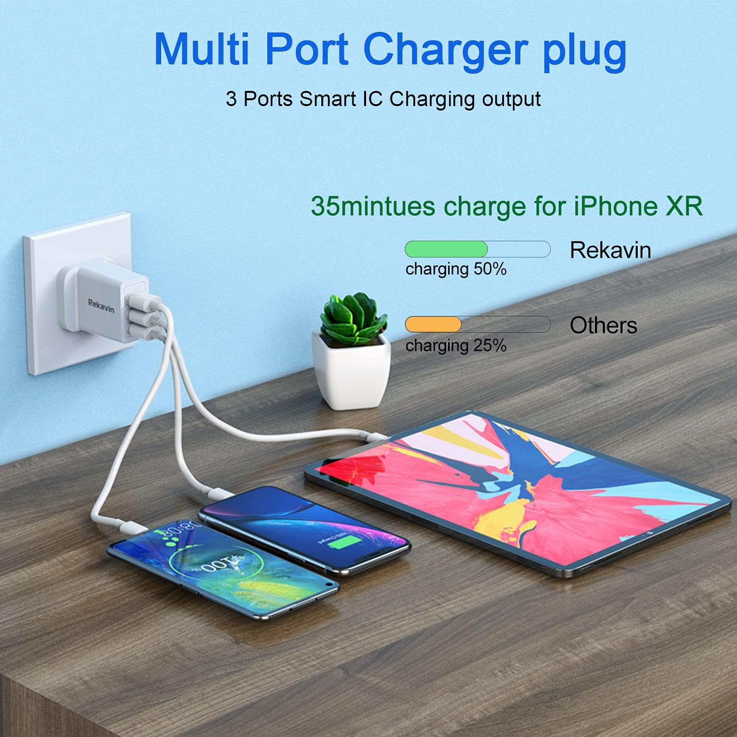 Thumbnail 3 de USB Plug Multi-Port UK Adaptor (2-Pack) – 3-Port 5V/3A USB Charger for iPhone and iPad