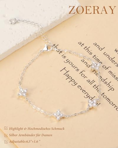 Thumbnail 3 de ZOERAY Bracelet Femme Argent 925 Or avec Trefle à 4 Feuilles Réglable