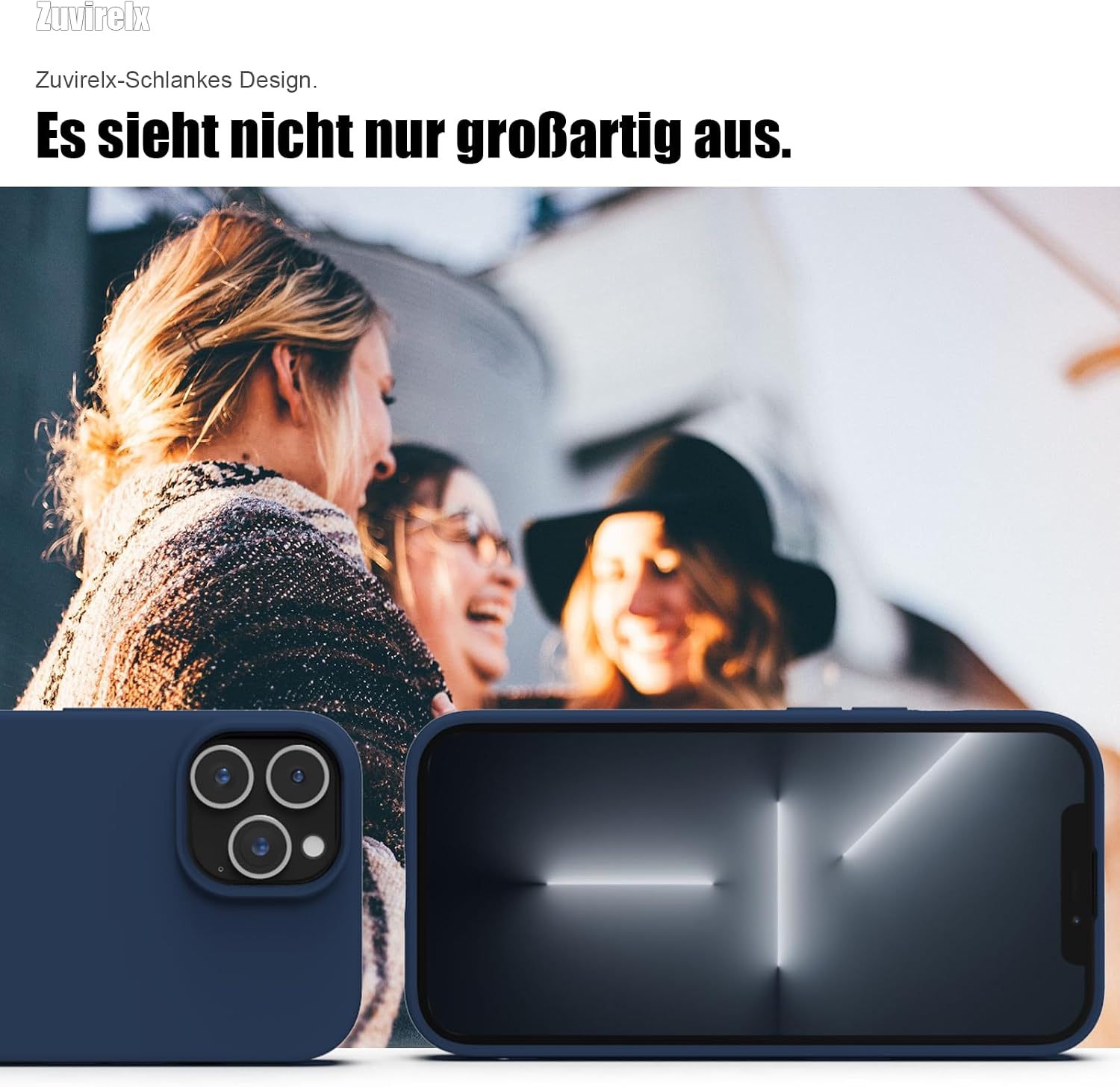 Detalle 2 de Zuvirelx Silikon-Handyhülle für iPhone 13 Pro – Dunkelblau, dünn, rutschfest und stoßfest