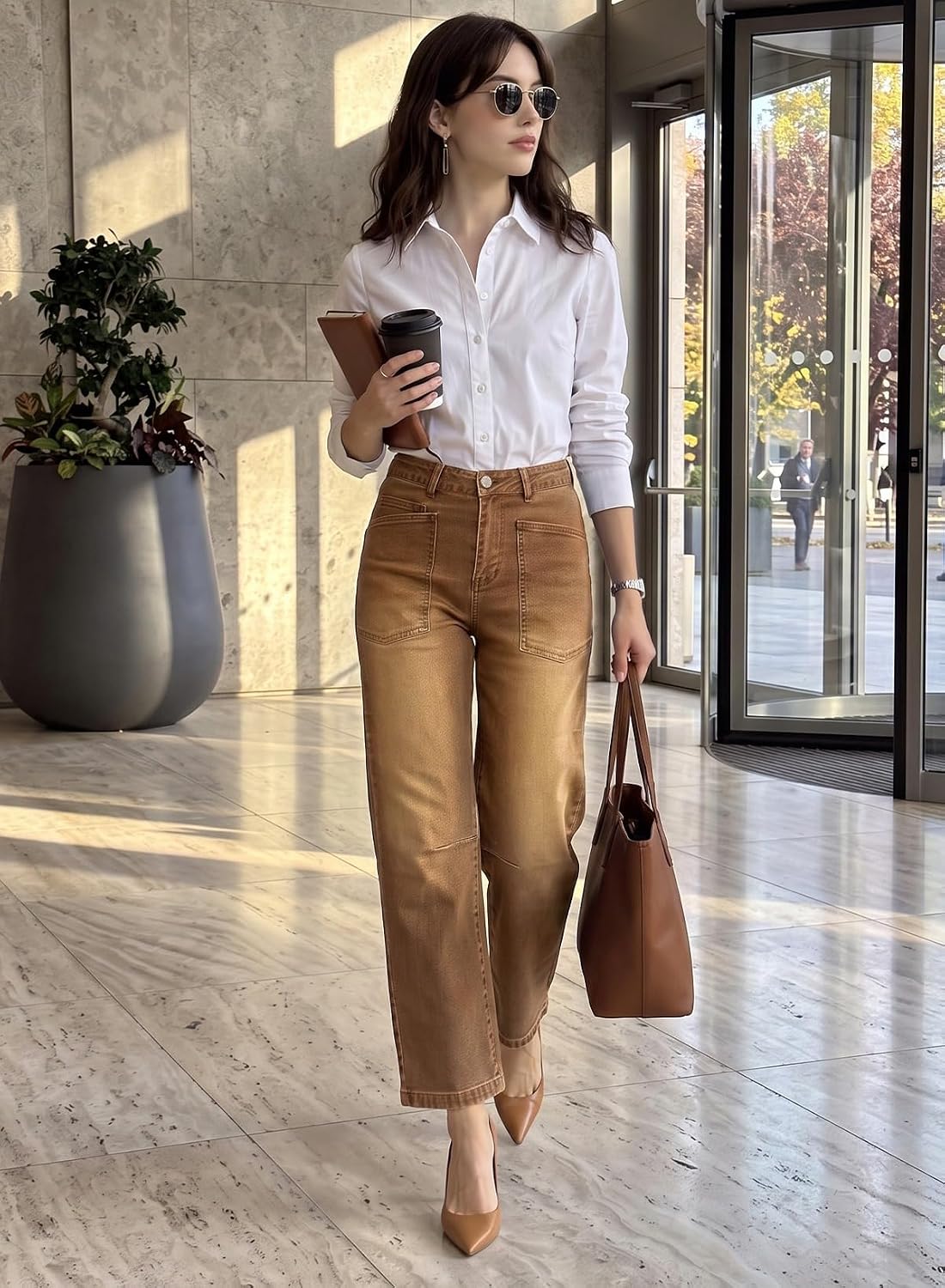 Detalle 1 de EVALESS Barrel Jeans for Women, High-Waisted Stretch Denim, Relaxed Cropped Fit