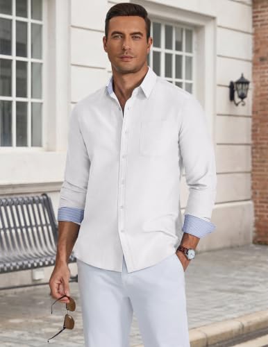 Detalle 2 de COOFANDY Camice Uomo Manica Lunga - Camicia Oxford Bianco M