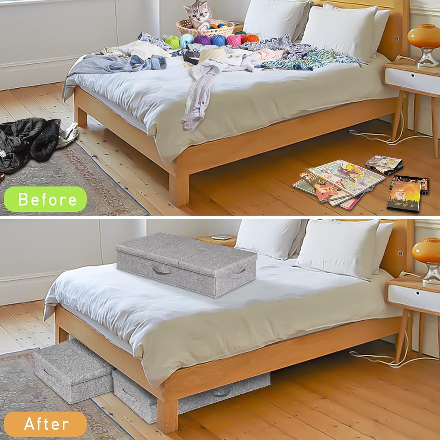 Thumbnail 4 de Underbed Storage 3 Pack Large Under Bed Storage Boxes with Lids (Foldable, Handle)