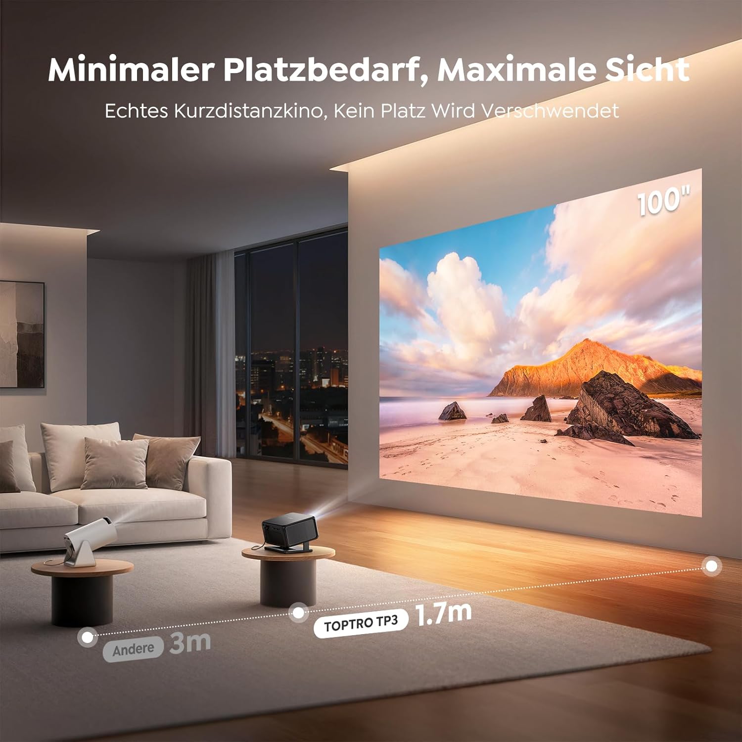 Thumbnail 6 de [Google TV & Offizielle Apps] TO PTOPRO TP3 Beamer 4K mit Autofokus, Trapezkorrektur und WiFi/Bluetooth