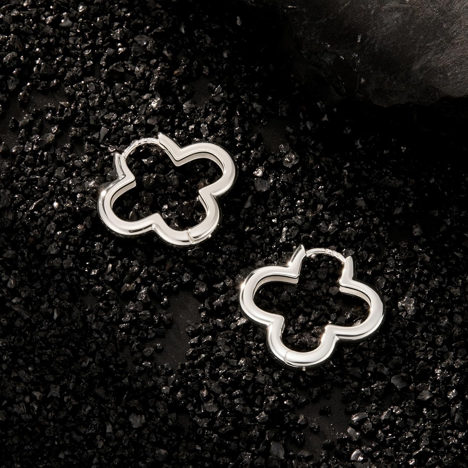 Thumbnail 5 de ALEXCRAFT Silber 925 Ohrringe Kleine Creolen – Huggie mit Steinzierkeit, hypoallergen, Blumen-Design, 22,5 mm InnenØ