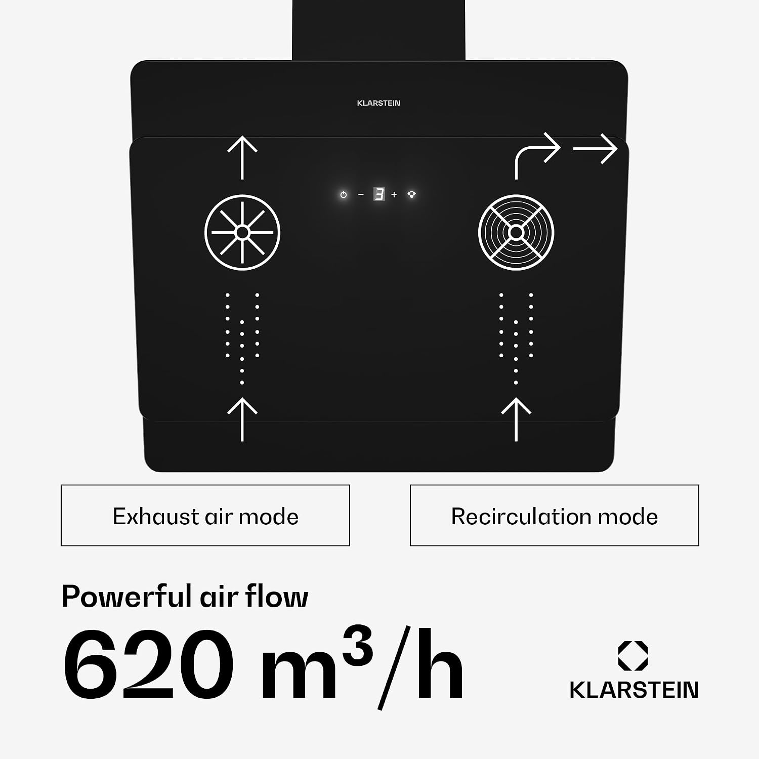 Detalle de Klarstein KH607-LED-BKNEO Wall-Mounted Cooker Hood, 607m³/h, Touch Controls