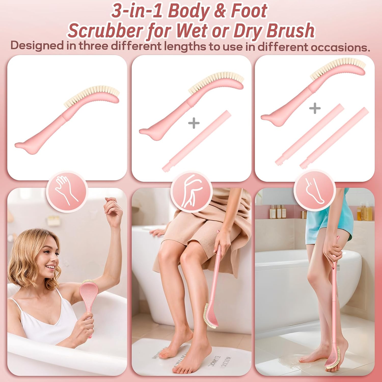Detalle de GEENOA Foot Brush with Adjustable 3-in-1 Handle and Curved Head