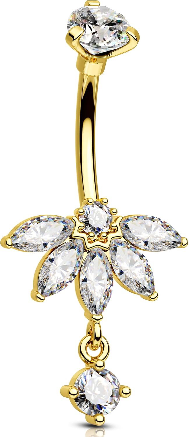 OUFER 14G Oro Piercing Ombelico Fiore CZ