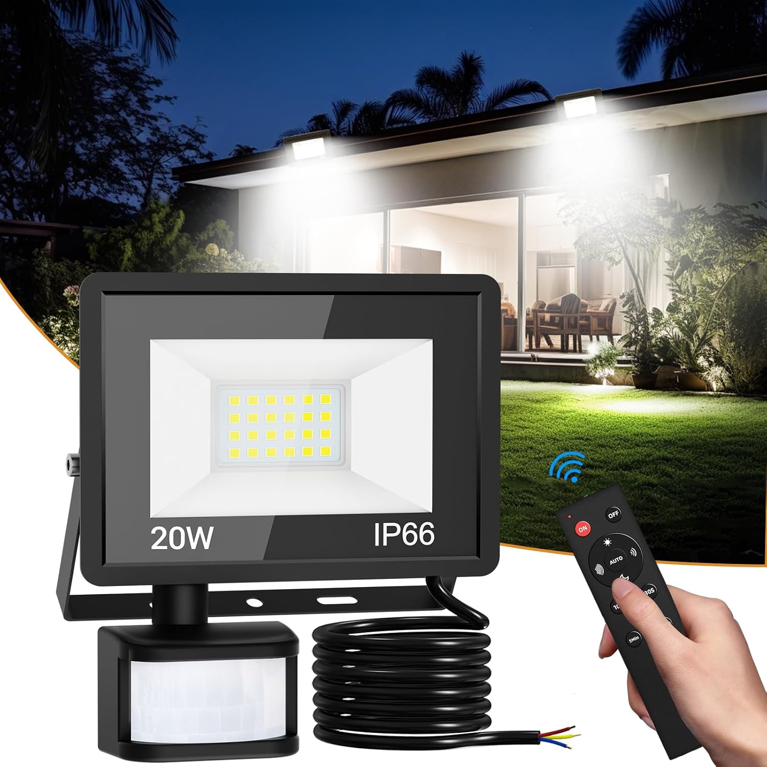 Detalle de vighep Security Lights Outdoor Motion Sensor: 20W LED Floodlight with Remote Control