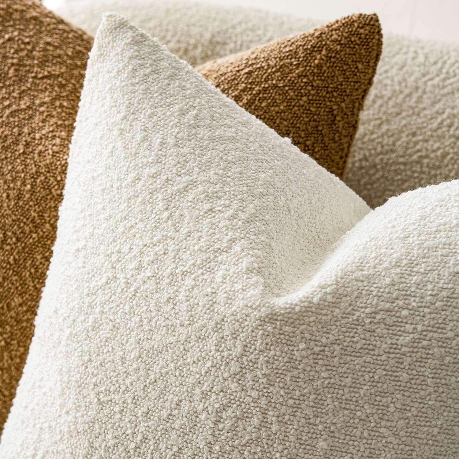 Detalle de Foindtower 2-Pack Bouclé Throw Pillow Covers, 24 x 24 in, White