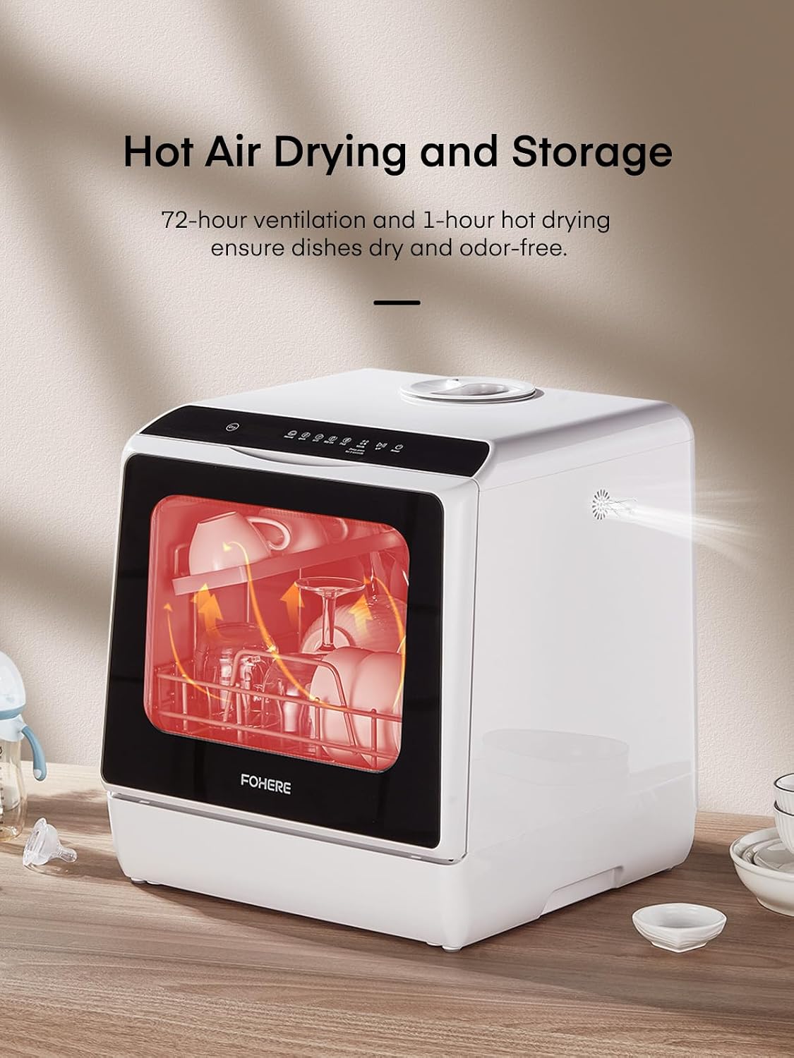Detalle 2 de FOHERE TDQR01A Countertop Dishwasher with 5L Tank and Delay Start