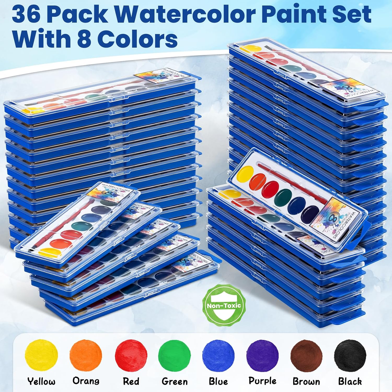 Detalle de 36-Pack Watercolor Paint Set with Brush – 8 Colors, Washable and Kid-Safe