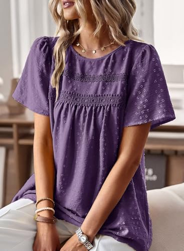 Detalle 2 de TUUHAW Top Femme Oversize Chemisier Manche Courte Bohème Violet Foncé XXL