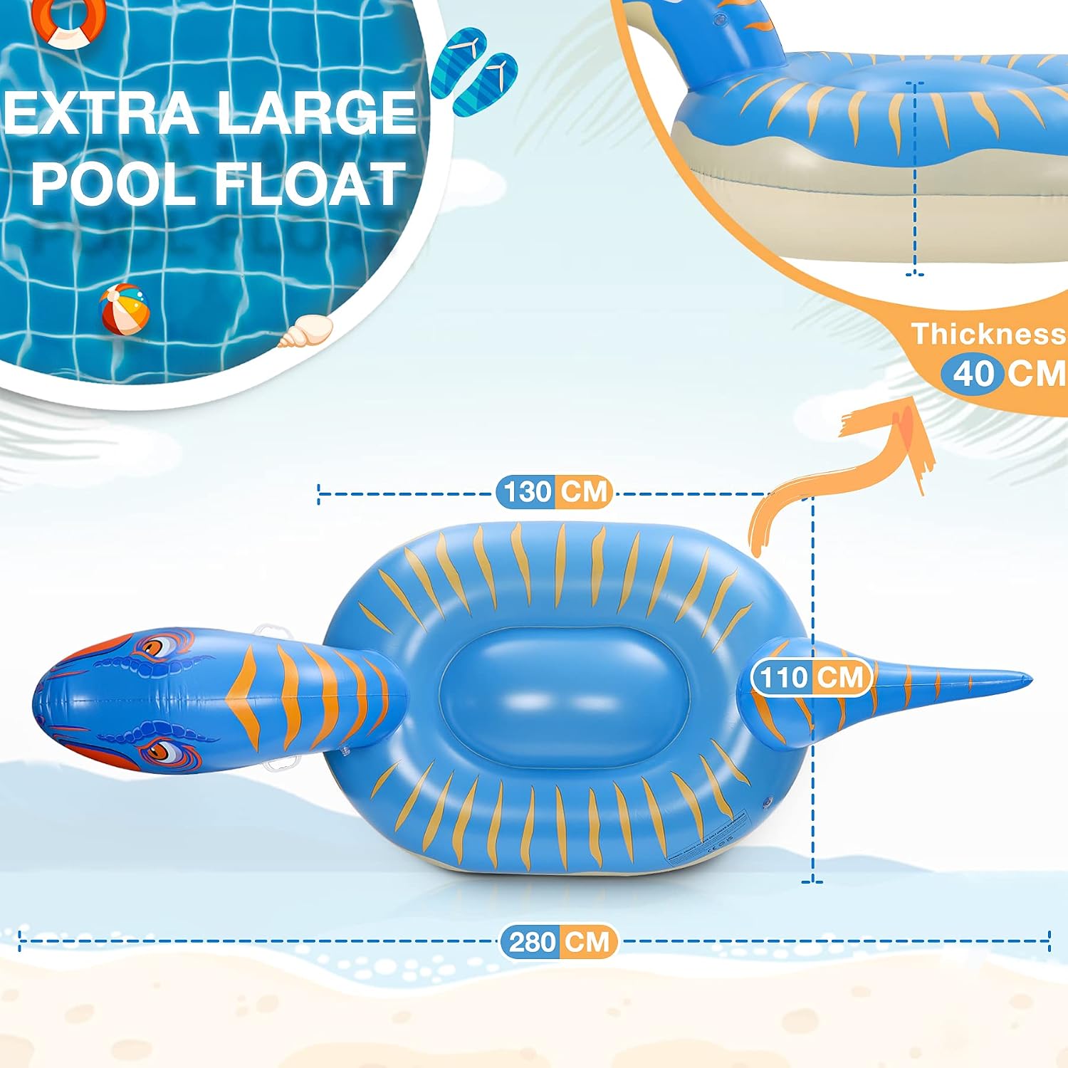 Thumbnail 2 de Jojoin Gigante Gonfiabile Dinosauro: 275×115×100 cm per piscina e spiaggia, robusto e facile da gonfiare