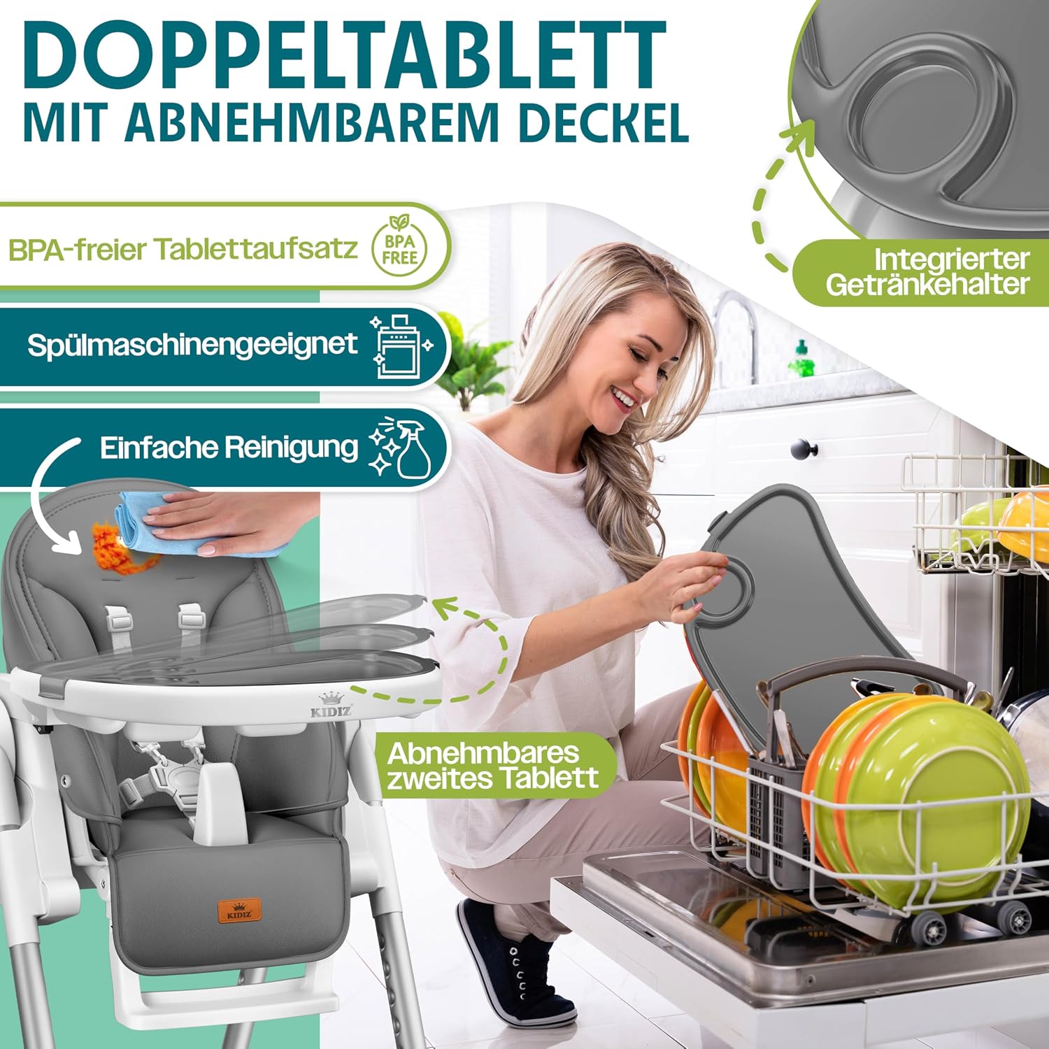 Detalle de KIDIZ® 3in1 Hochstuhl 0–36 Monate