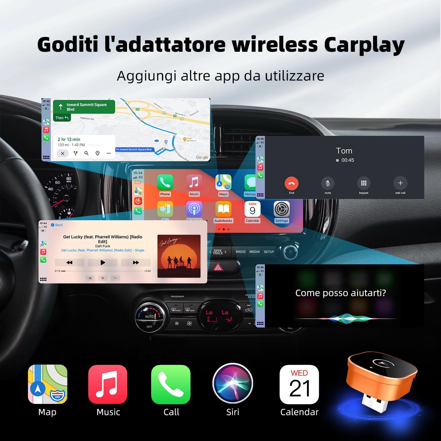 Thumbnail 4 de MYCIMRE 2026 Adattatore Wireless CarPlay mini con USB per auto (CarPlay cablato, Wi‑Fi e Bluetooth)