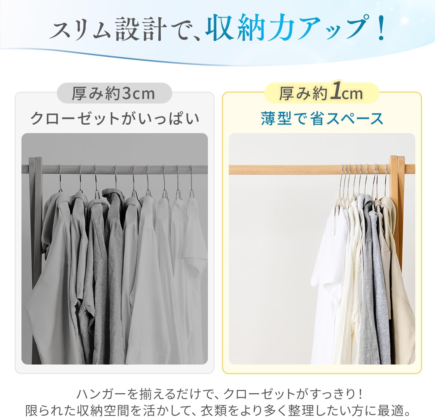 Detalle de クモリ(Kumori) 滑りにくい衣類ハンガー 10本セット アイボリー スリム設計・スチール製
