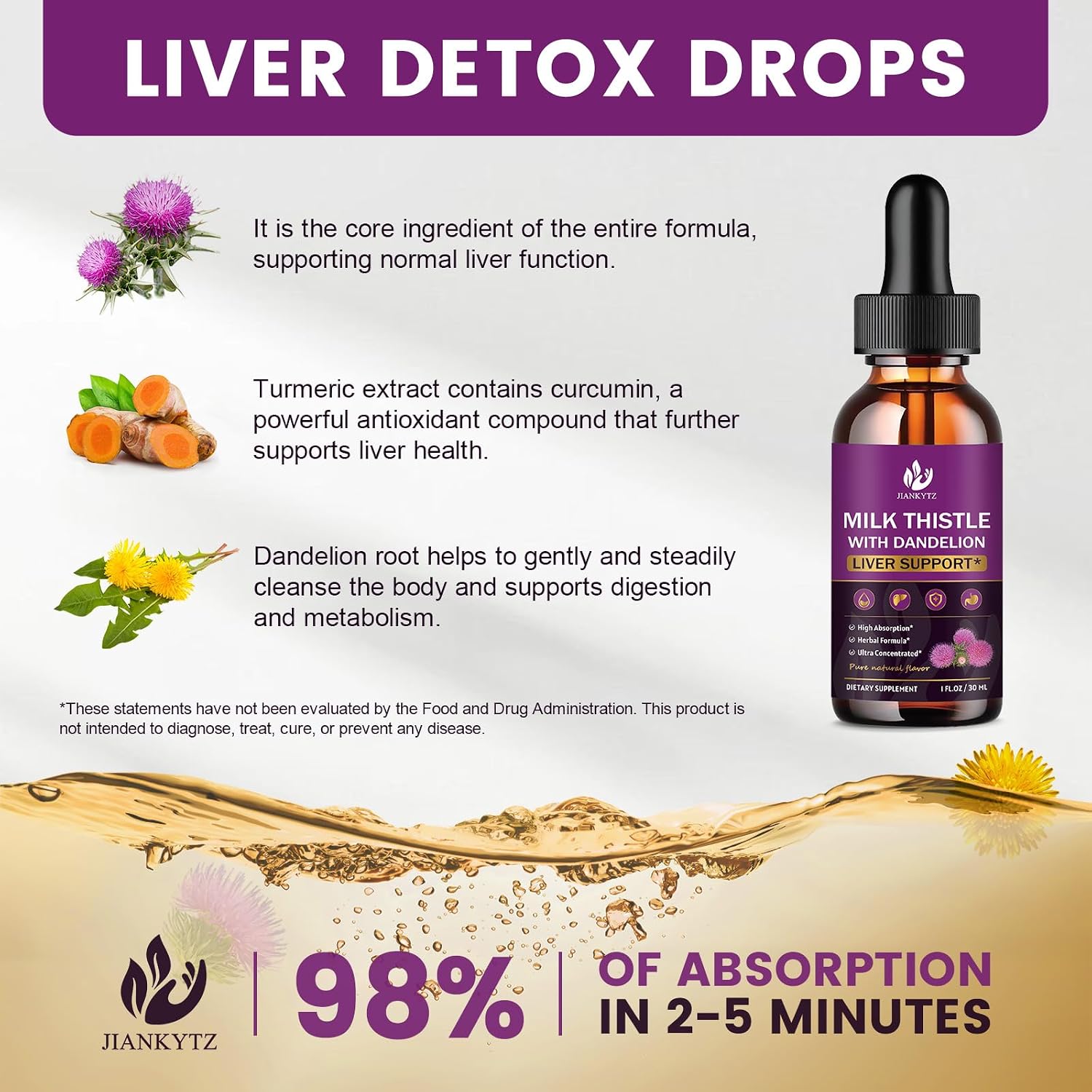 Detalle de JIANKYTZ Milk Thistle Liquid Drops, 2 mL