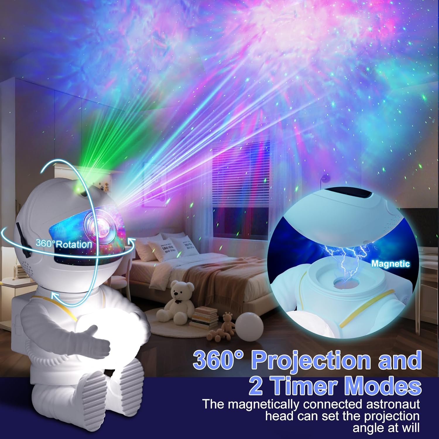 Thumbnail 4 de Astronaut Galaxy Projector star projector light with 8 nebula modes, 360° adjustable head, remote & timer