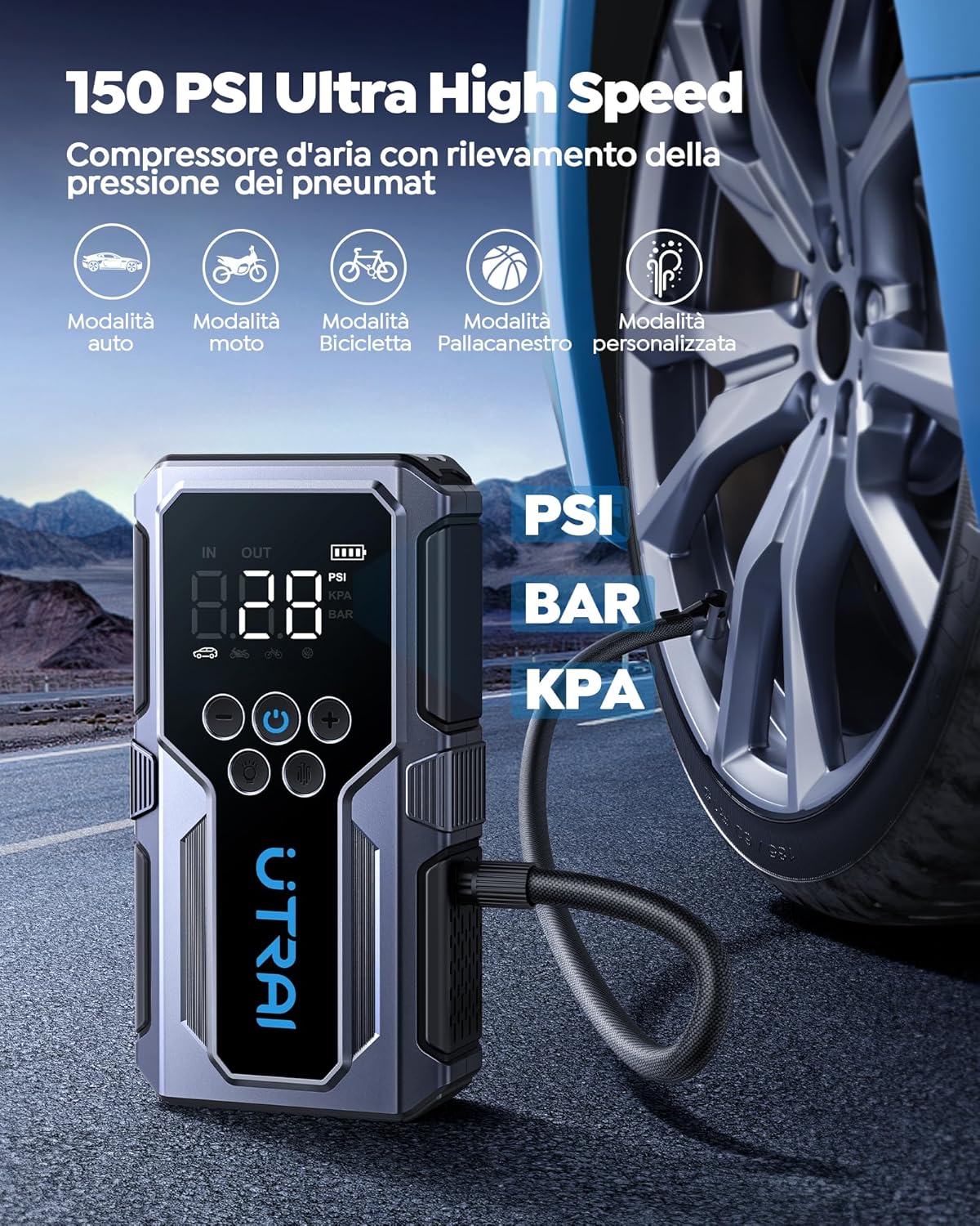 Detalle de UTRAI Avviatore batteria 6000A con compressore 150 PSI