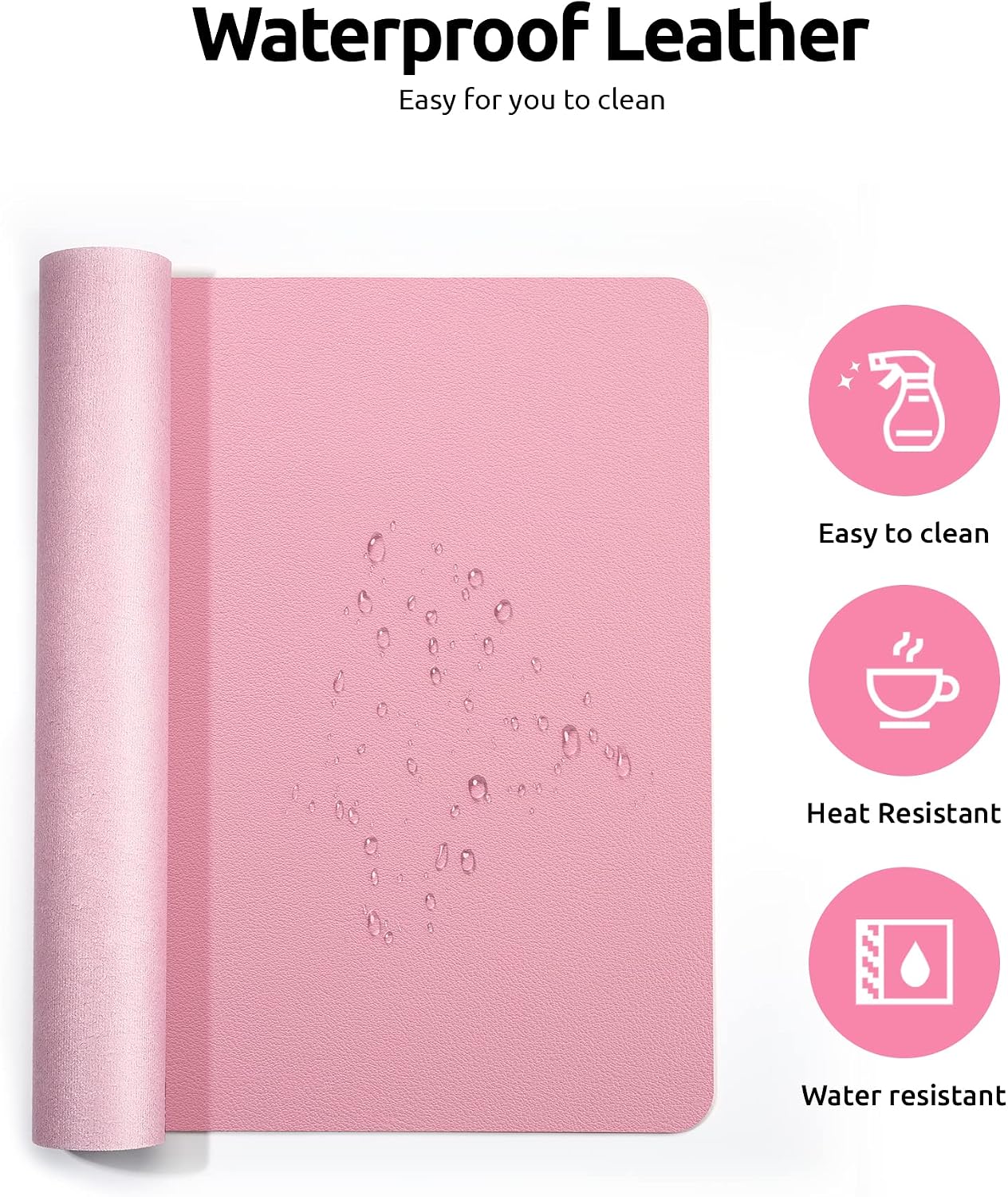 Detalle de YSAGi Schreibtischunterlage 80x40 cm aus PU-Leder (Premium Leder Mauspad XXL) – rutschfeste Schreibunterlage in Pink