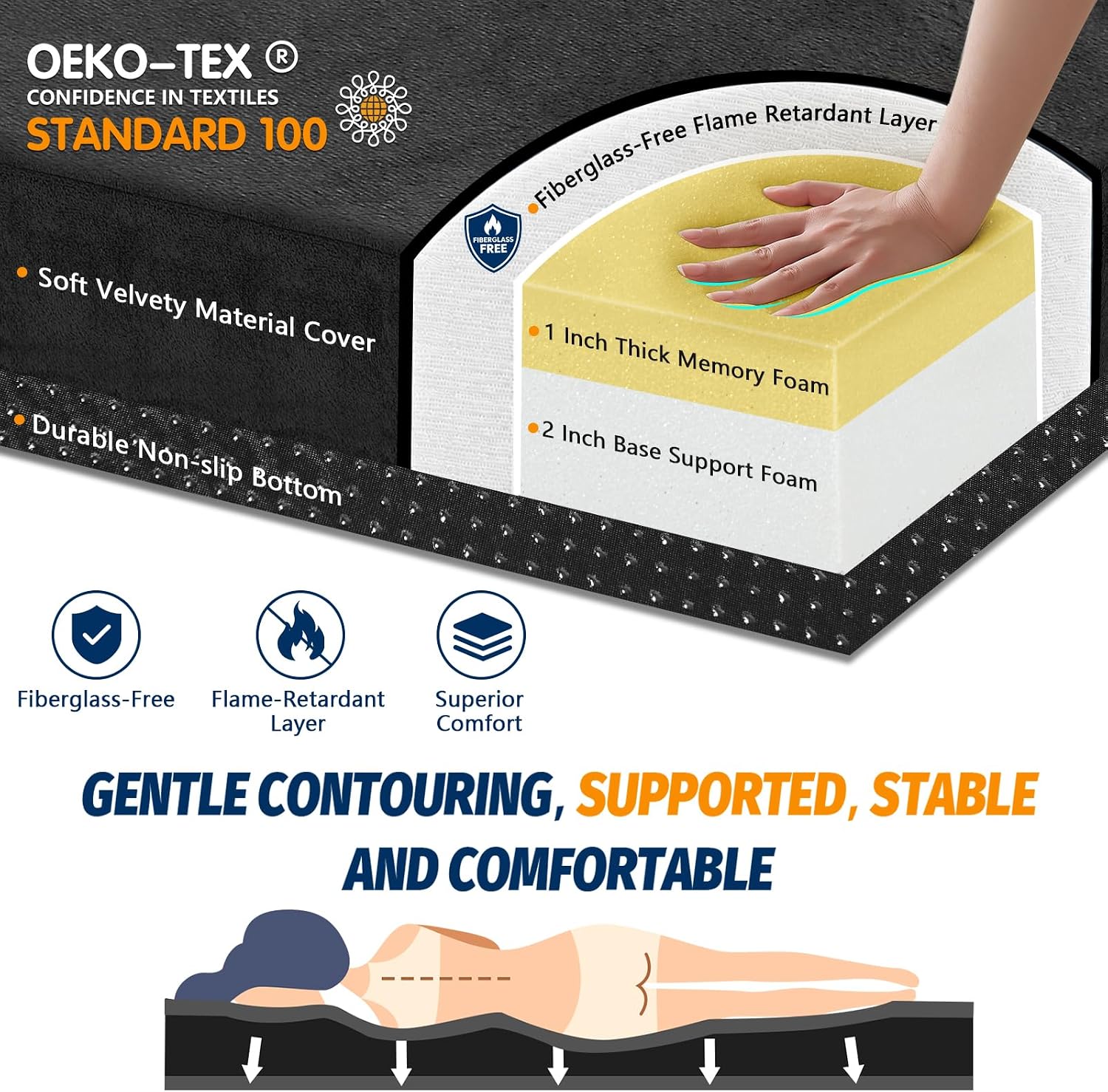 Detalle 2 de CYMULA Memory Foam Camping Mattress Pad, 72 x 24 x 3-Inch, Waterproof Bottom