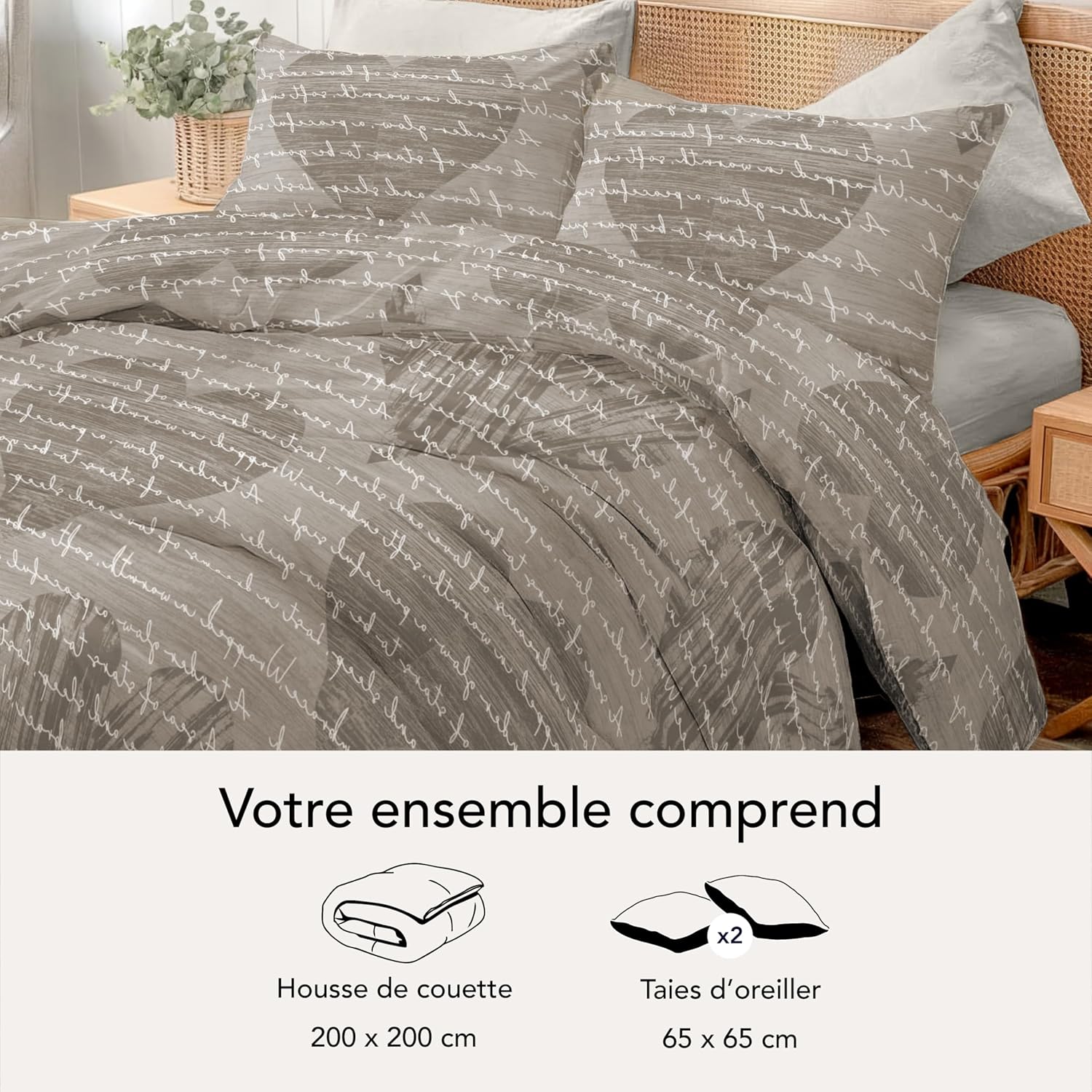 Thumbnail 4 de Dreamzie Housse de Couette 200x200 cm avec 2 Taies d'Oreiller 65x65 cm – Motif Coeur Paille, Oeko-Tex
