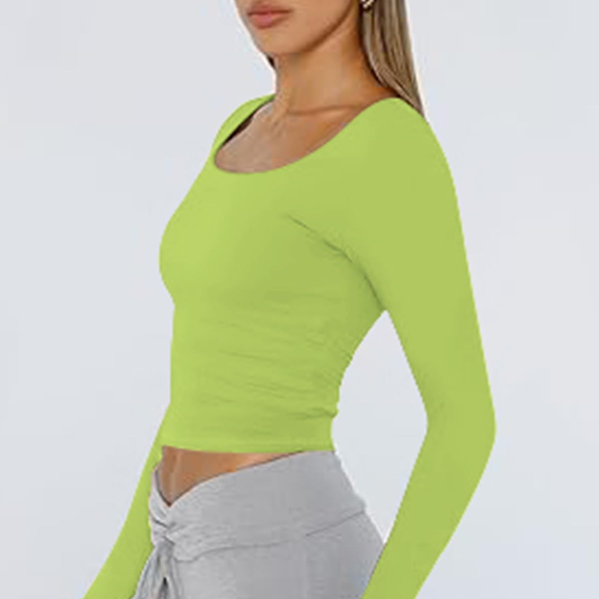 Detalle de Women’s long-sleeved basic slim-fit cropped top (Y2K-inspired) for casual streetwear