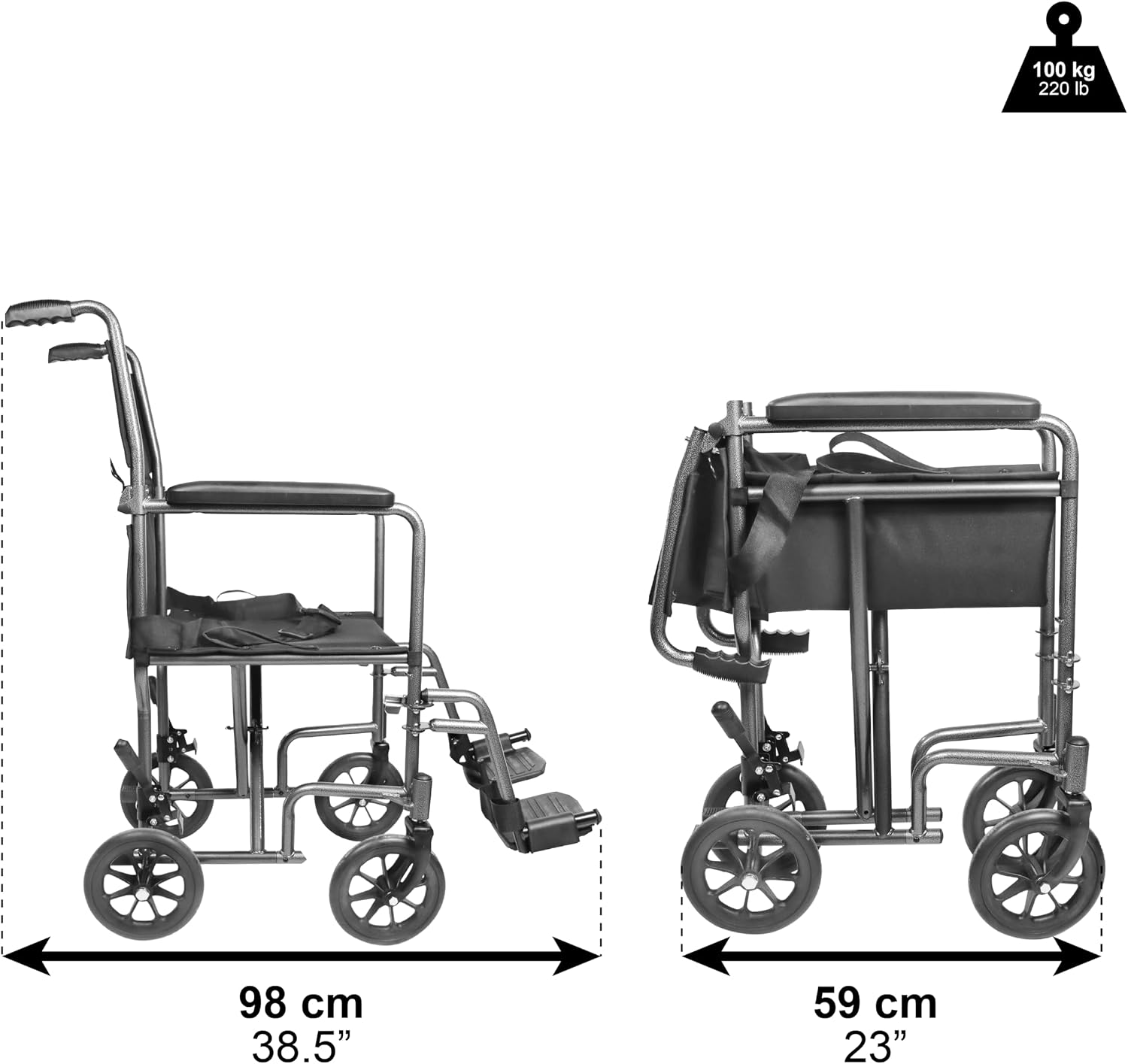 Detalle de PEPE Mobility PEPE – składany wózek transportowy ze stalową ramą i siedziskiem 38 cm