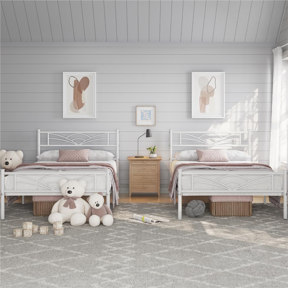 Detalle de Yaheetech Set di 2 Struttura Letto Singolo in Ferro con Spazio Aggiuntivo e Testiera a Nuvole, Bianco 90x190 cm