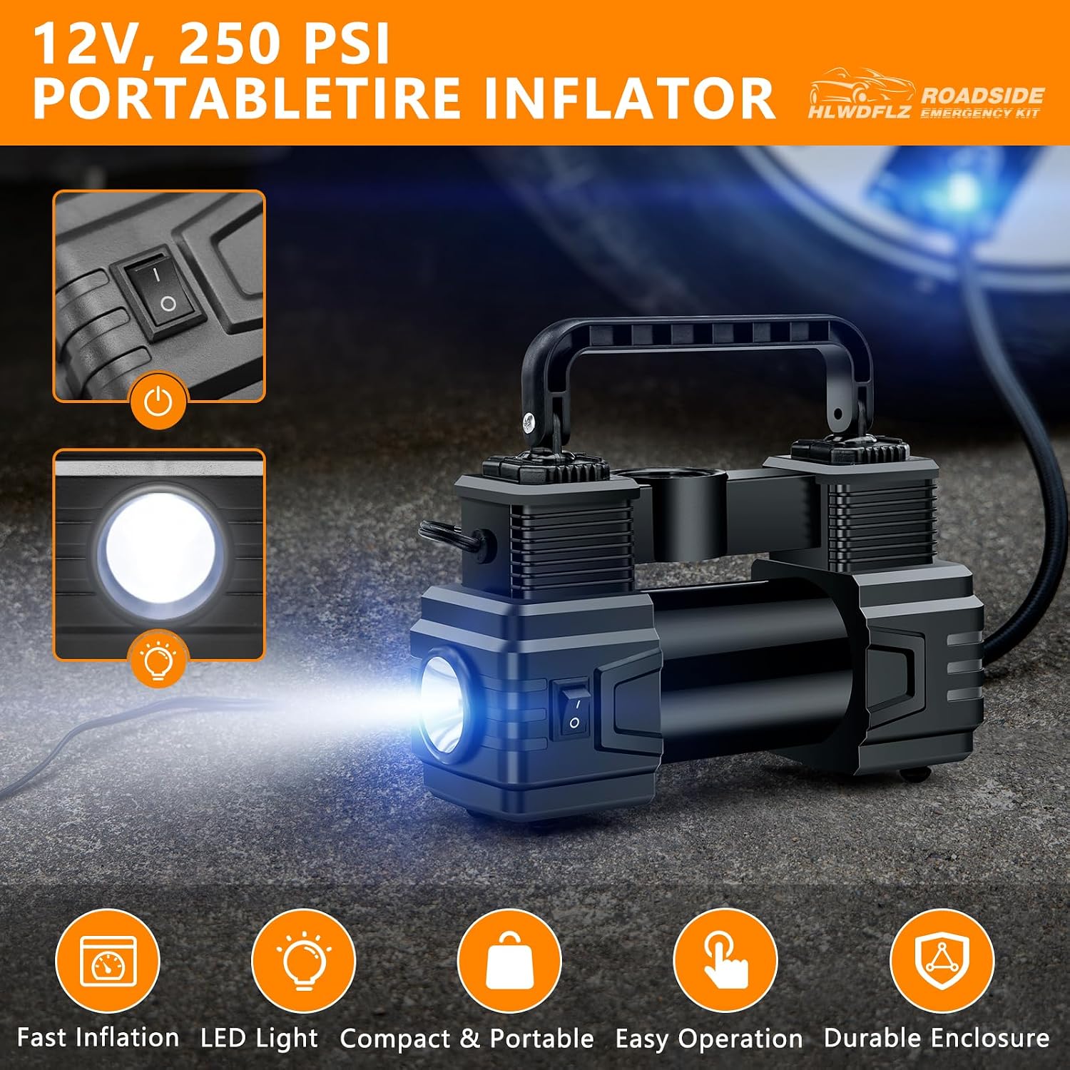 Detalle de HLWDFLZ Car Emergency Kit 12V 250 PSI