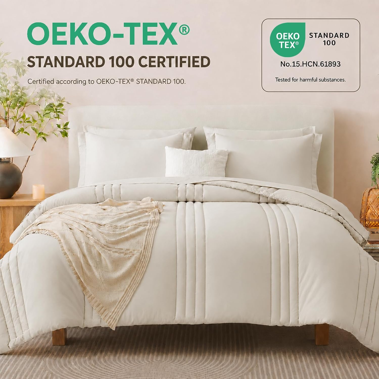 Thumbnail 6 de CozyLux Twin XL Beige Comforter Set: 5-Piece Bed in a Bag
