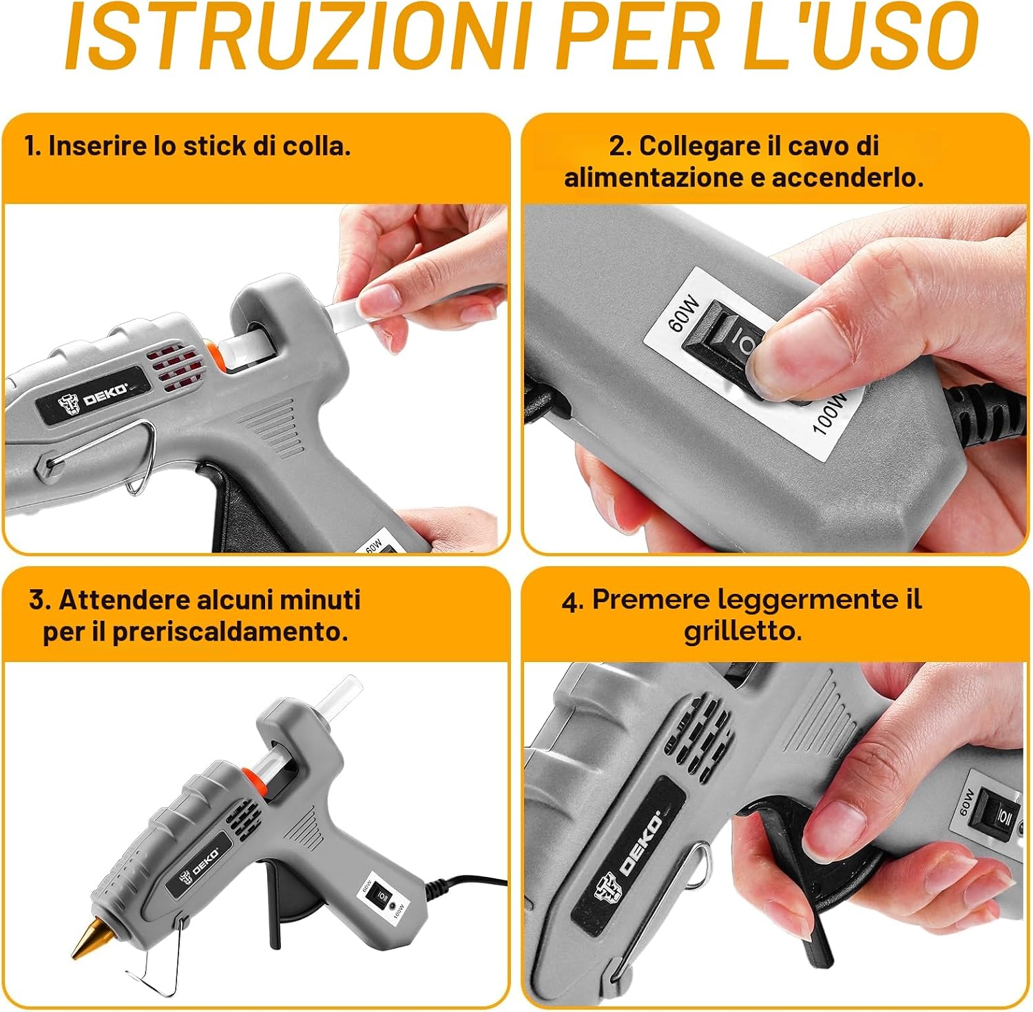 Thumbnail 5 de DEKO Pistola Colla a Caldo 60/100 W doppia temperatura con 25 bastoncini, rigenerata per DIY e artigianato