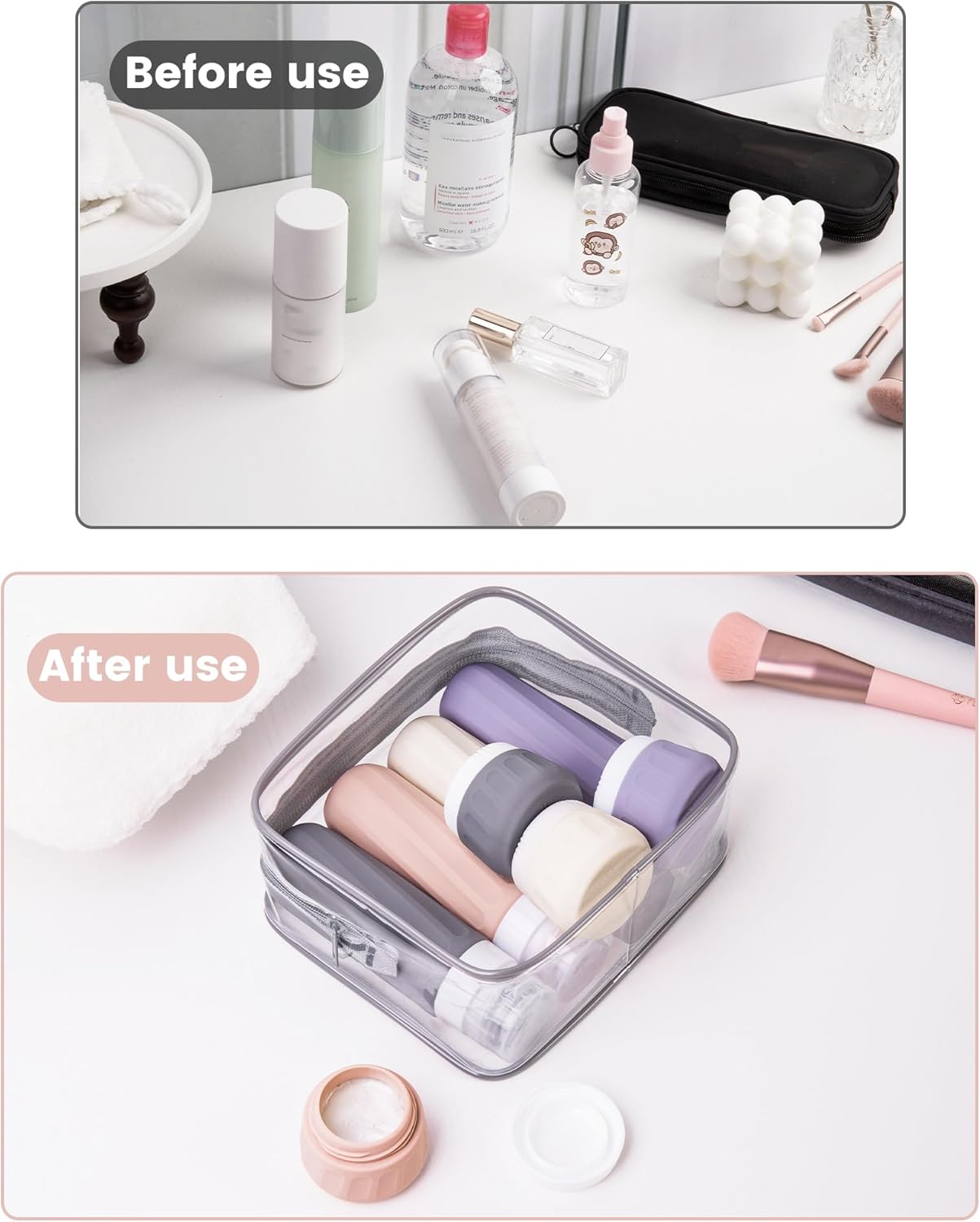 Detalle de Gemice Travel Bottles for Toiletries – 8 Pack, 90ml & 30ml Silicone Refillable Containers