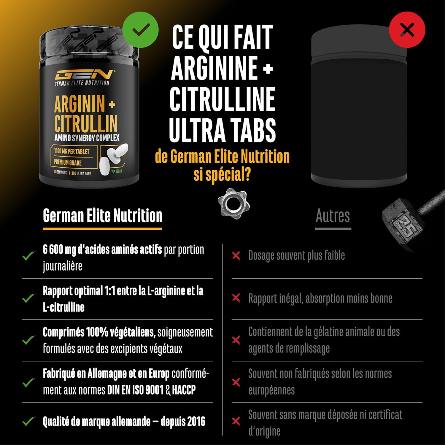 Thumbnail 2 de L-Arginine + L-Citrulline Ultra comprimés – 300 comprimés vegan, 1100 mg par dose