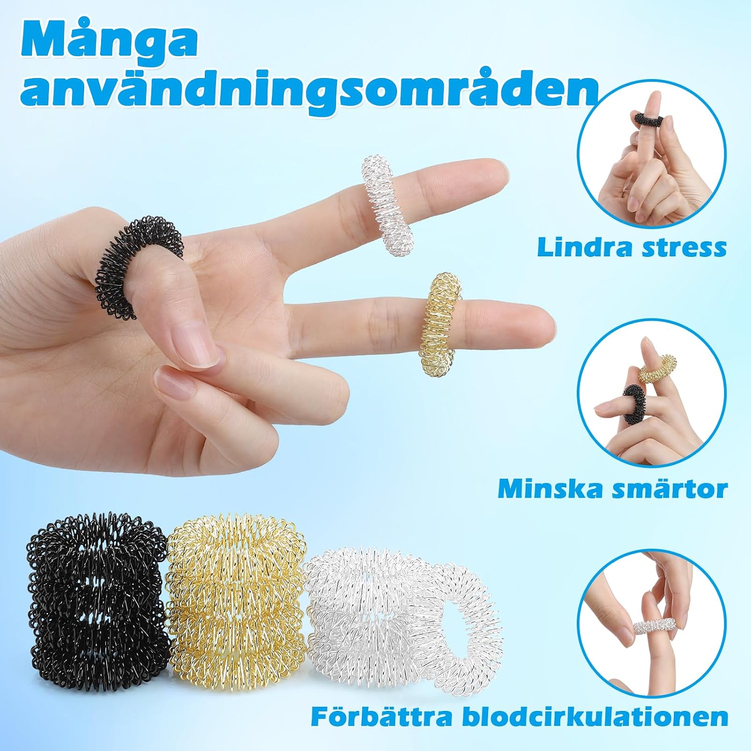 Detalle 2 de YANGTSUNG 24-pack akupressurringar, 30 mm, i stål för fingermassage
