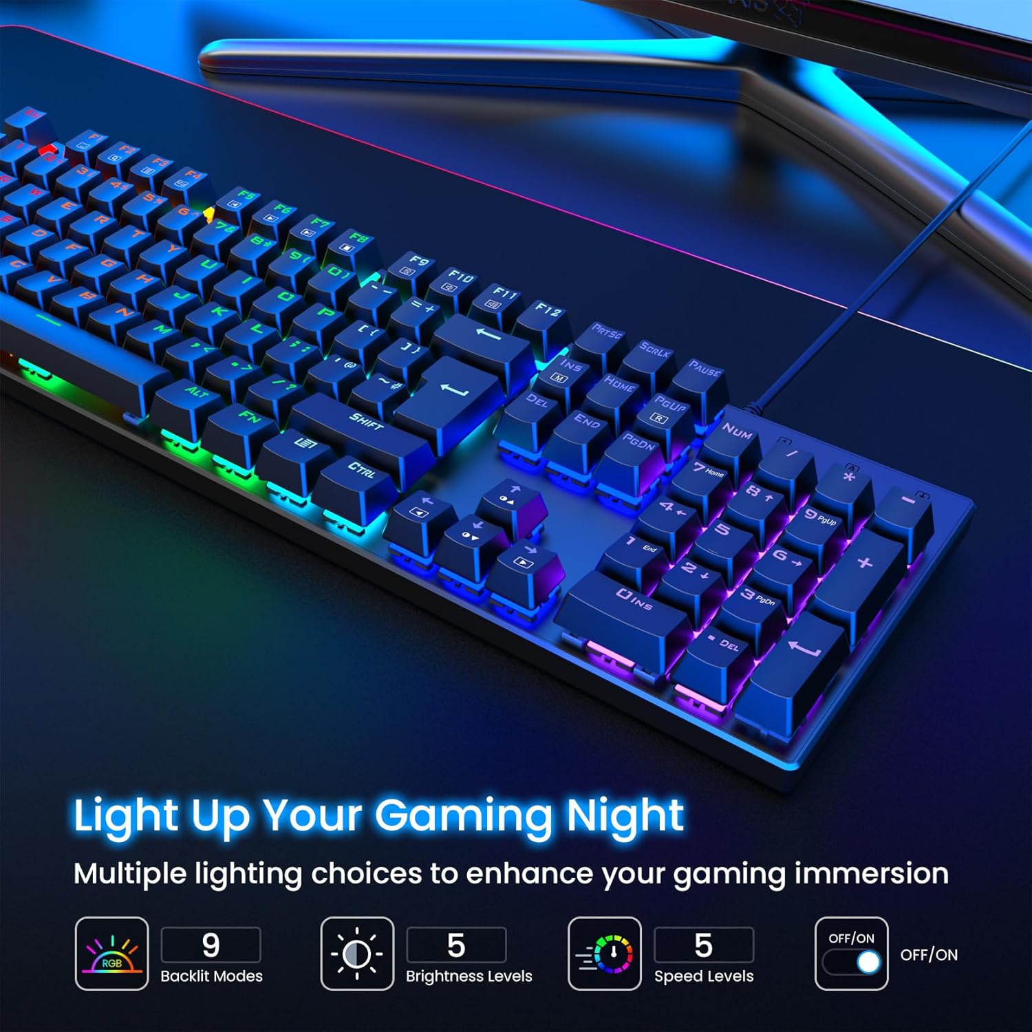 Thumbnail 1 de RisoPhy Mechanical Gaming Keyboard, 104-Key Ultra-Slim RGB Blue Switch USB Wired