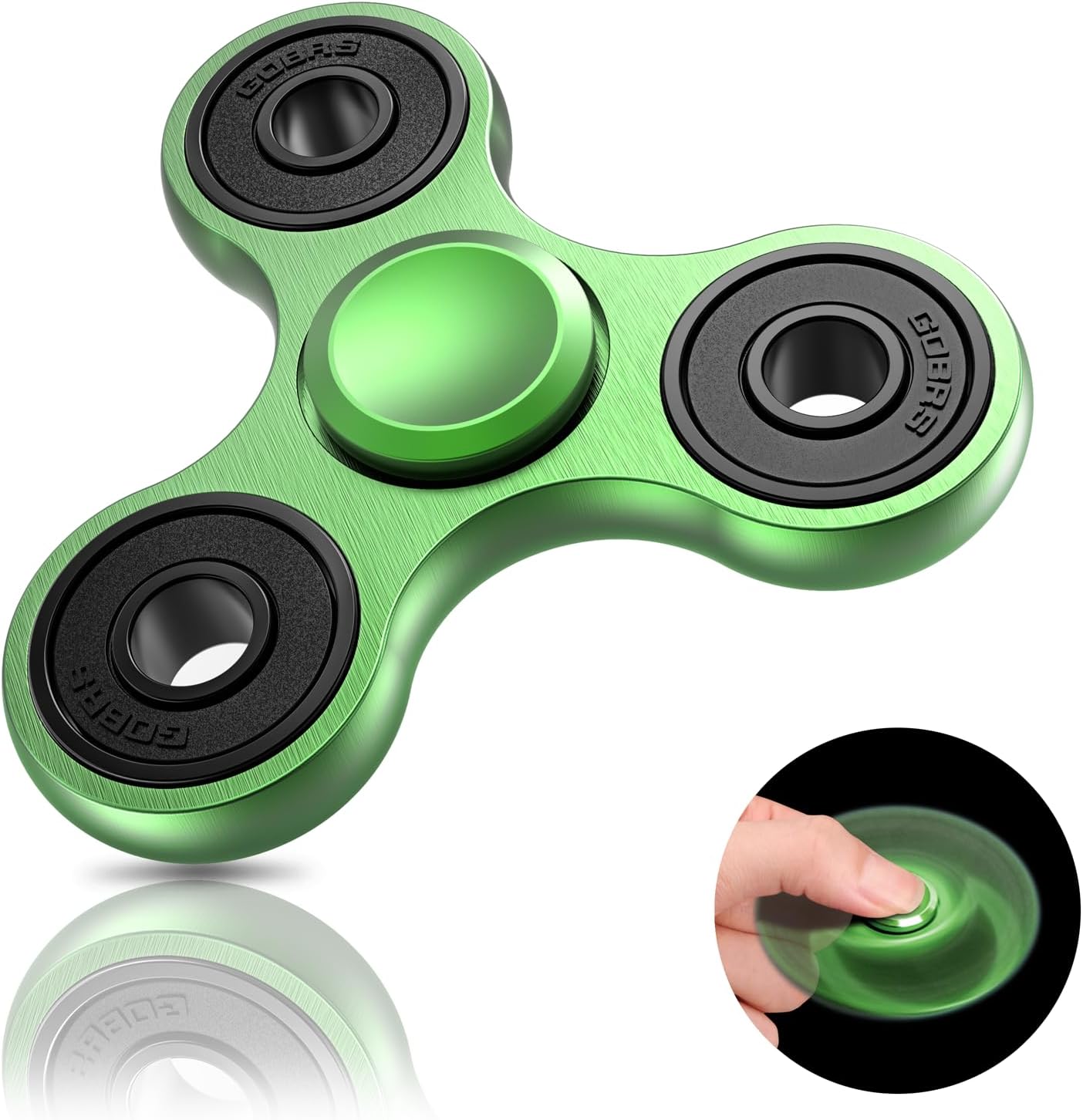 Coolden Fidget Spinner Metall (EDC Hand Spinner) – Fingerkreisel aus Edelstahl, Schleuderzeit ca. 3–5 Minuten, grün