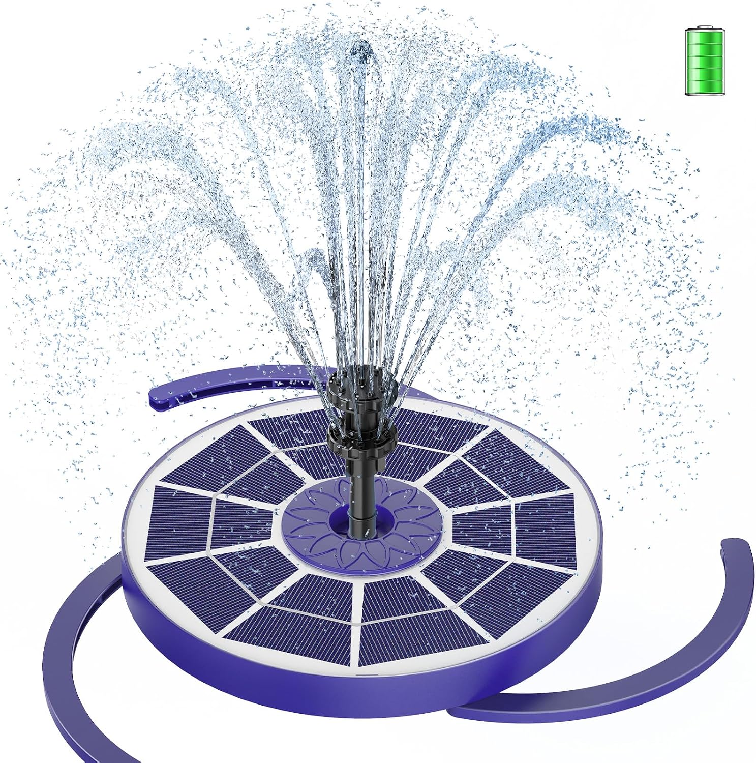 Detalle de AISITIN Solar Water Fountain with 3.5W Glass Panel and 8 Nozzles (Dark Blue) – Battery-Enabled Bird Bath Pump for Small Outdoor Ponds