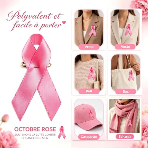 Detalle 2 de Walkinbear lot de 120 broches Octobre Rose en satin, ruban rose 7,5 × 4 cm