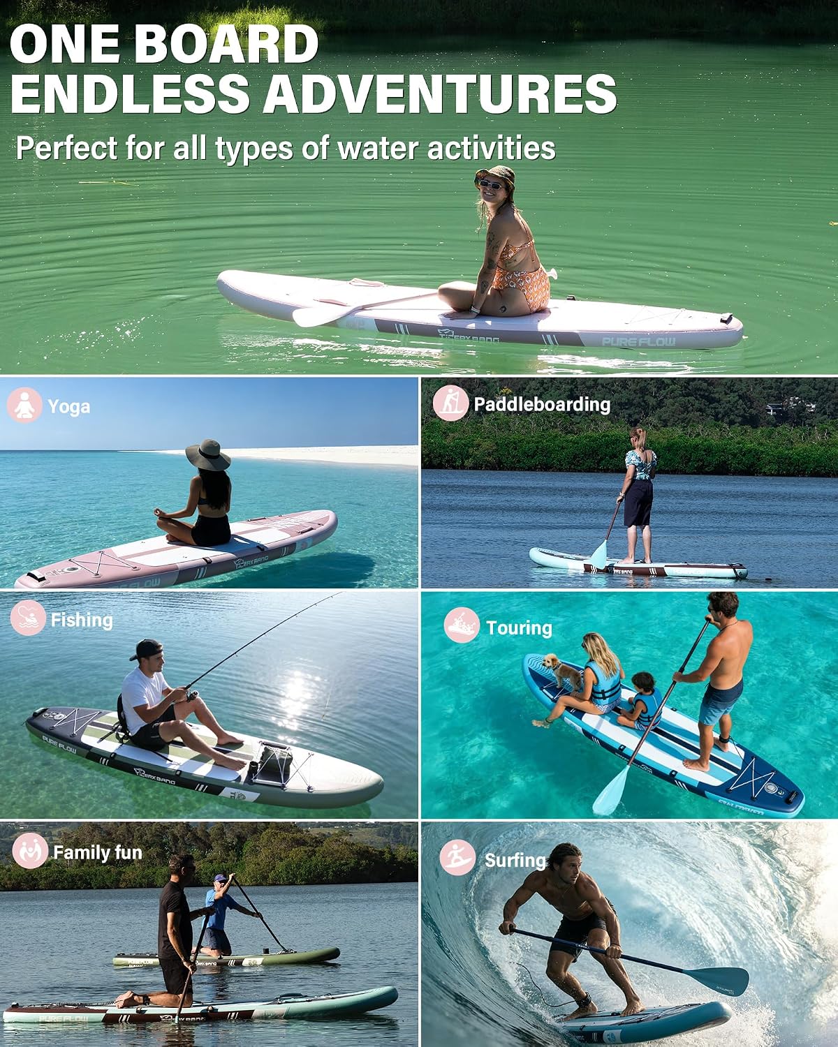 Detalle de TIGERXBANG Aufblasbares Paddle Board mit Sitz – 335 x 86 x 15 cm, Komplettes ISUP-Set für 2+1 Personen