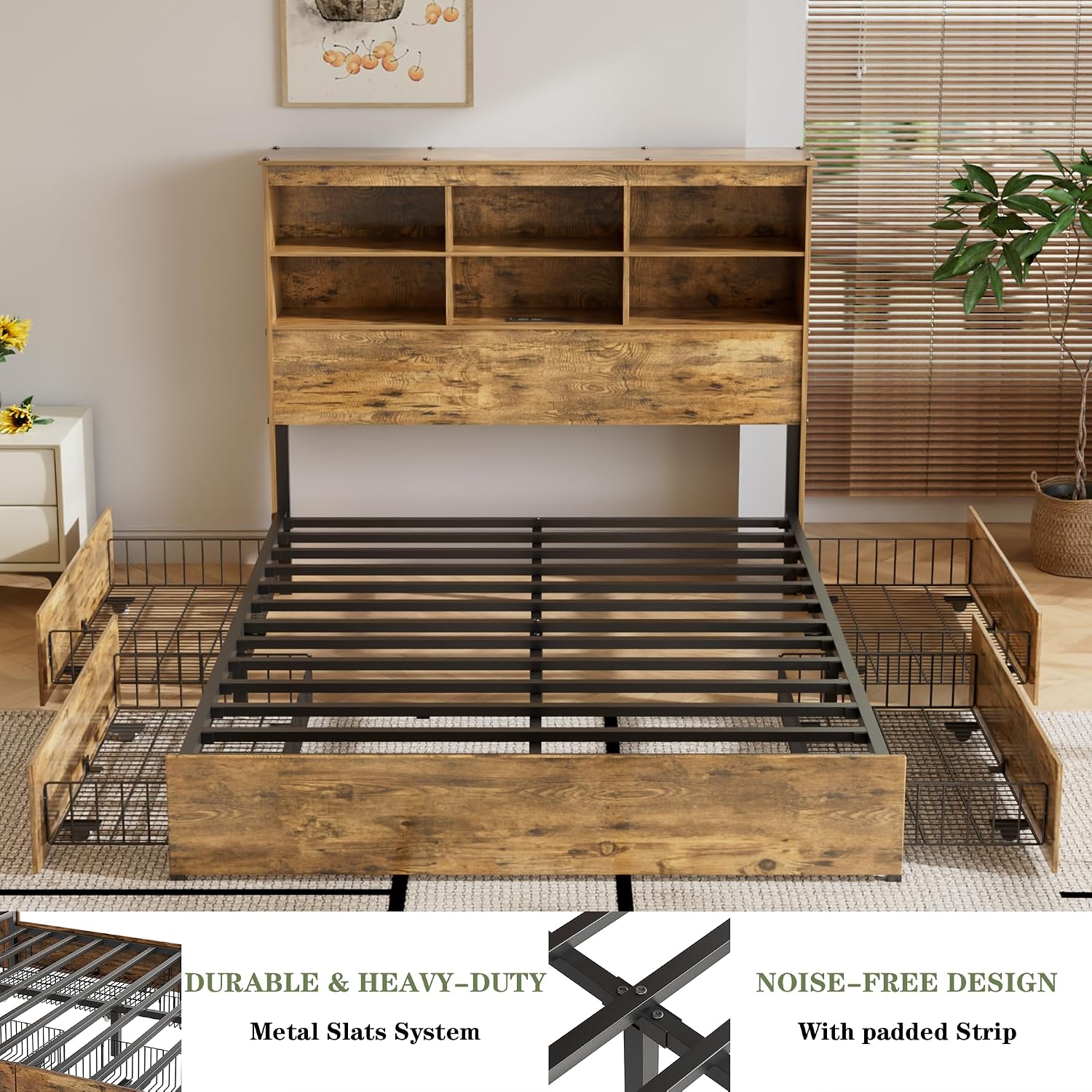 Detalle 2 de VECELO Queen Bed Frame with 50-Inch Headboard