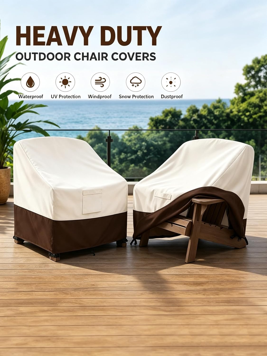 Detalle 2 de Bitubi 1010-ZS-2L Adirondack Chair Covers, Waterproof 2-Pack, up to 32 x 35 x 36 in