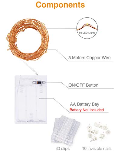 Thumbnail 6 de Kolpop 50LED Photo Clip String Lights, 5M – Battery-Powered Copper Wire Fairy Lights with 30 Clips for Indoor Decor