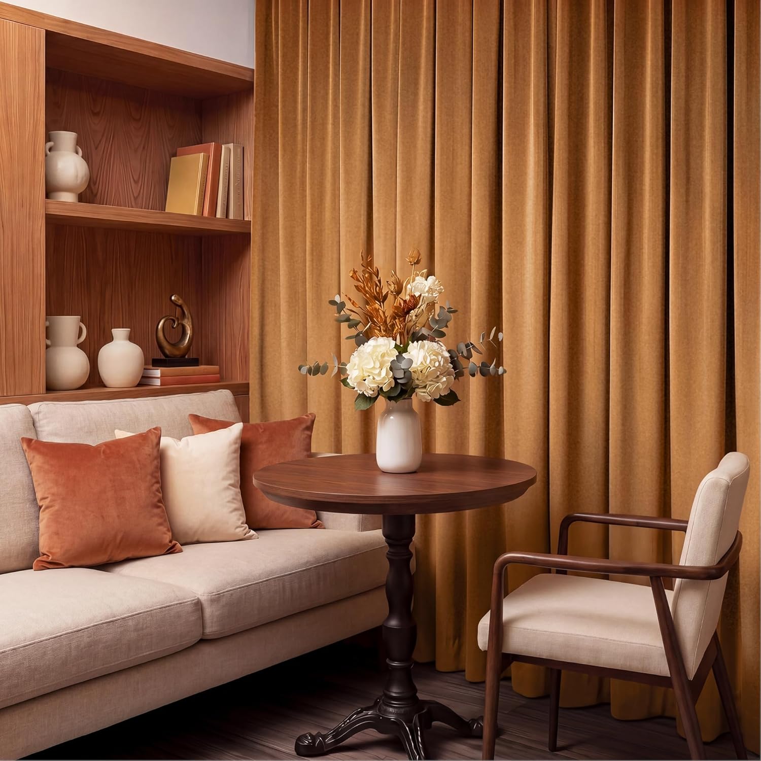 Thumbnail 5 de RYB HOME Burnt Orange Velvet Curtains (52" W x 90" L) – 2 Panels, Room Darkening & Thermal Insulation