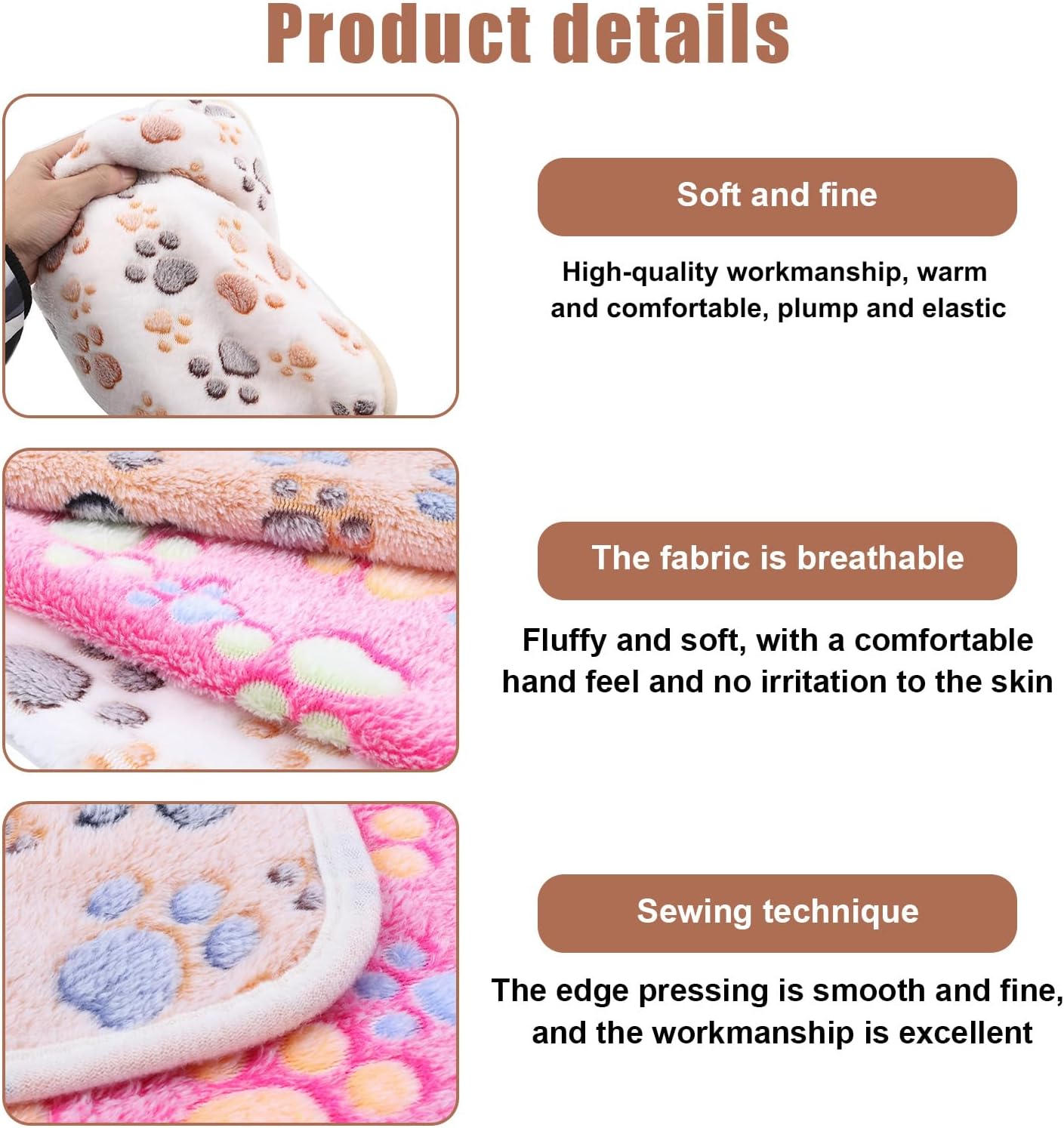 Detalle 2 de Tharvolex 3 Pack Pet Blankets – 40 x 60 cm Soft Fleece with Paw Print