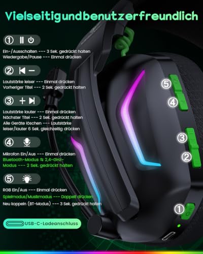 Thumbnail 8 de WESEARY WG1 Gaming-Headset kabellos mit 50-mm-Treibern, ENC-Mikrofon und 60 Stunden Akku